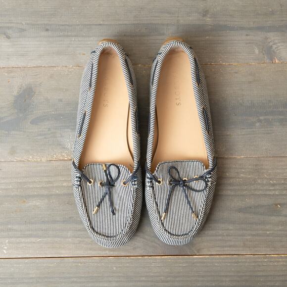 Talbots Seersucker Striped Driving Loafers Size 8 M Moccasins - Picture 1 of 13